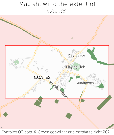 Map showing extent of Coates as bounding box