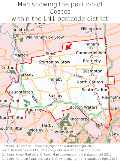 Map showing location of Coates within LN1