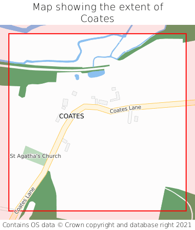 Map showing extent of Coates as bounding box