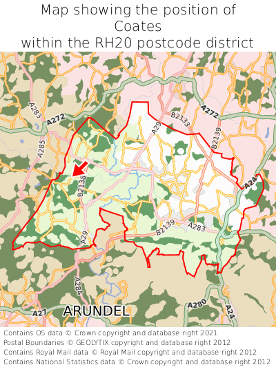 Map showing location of Coates within RH20