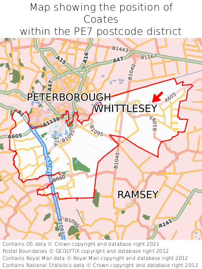 Map showing location of Coates within PE7