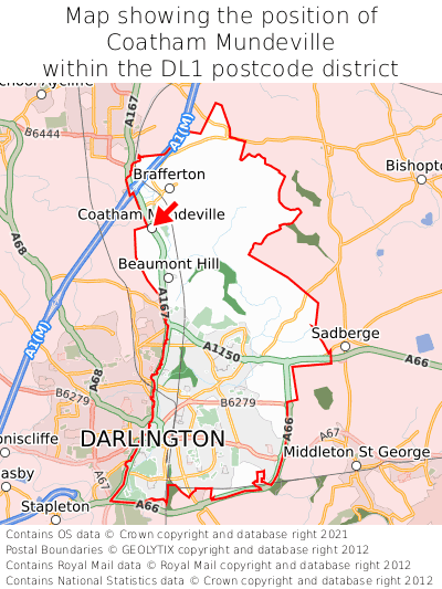 Map showing location of Coatham Mundeville within DL1