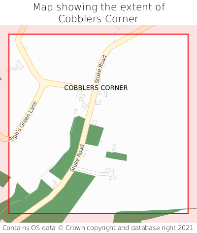 Map showing extent of Cobblers Corner as bounding box