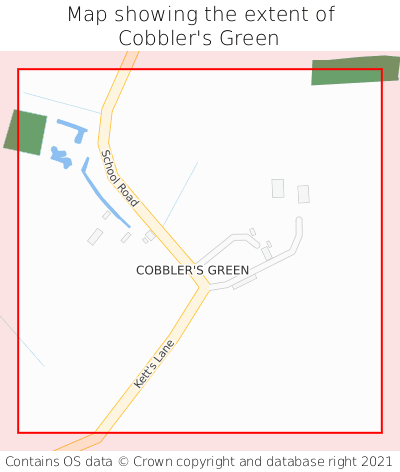 Map showing extent of Cobbler's Green as bounding box