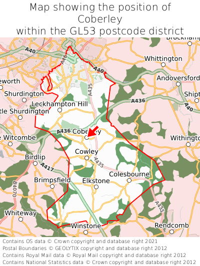 Map showing location of Coberley within GL53