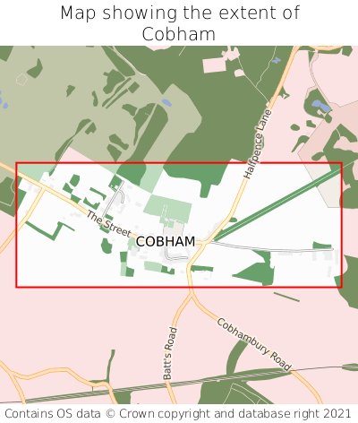 Map showing extent of Cobham as bounding box