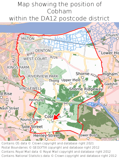 Map showing location of Cobham within DA12