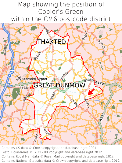 Map showing location of Cobler's Green within CM6