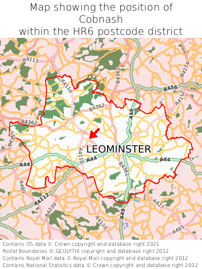 Map showing location of Cobnash within HR6