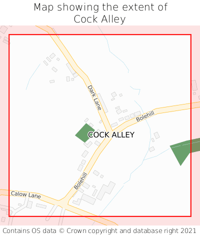 Map showing extent of Cock Alley as bounding box