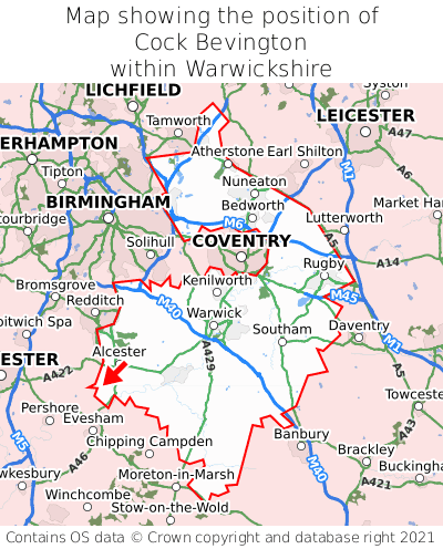 Map showing location of Cock Bevington within Warwickshire