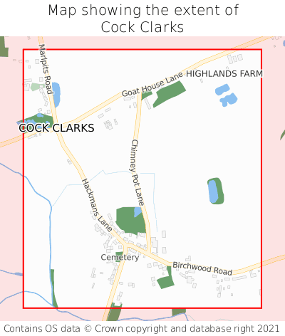 Map showing extent of Cock Clarks as bounding box