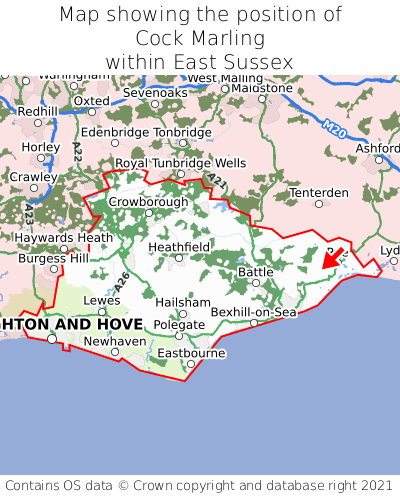 Map showing location of Cock Marling within East Sussex