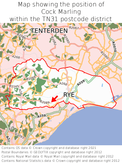 Map showing location of Cock Marling within TN31