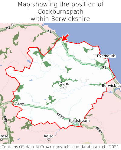 Map showing location of Cockburnspath within Berwickshire