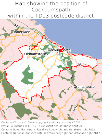 Map showing location of Cockburnspath within TD13