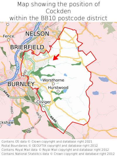 Map showing location of Cockden within BB10