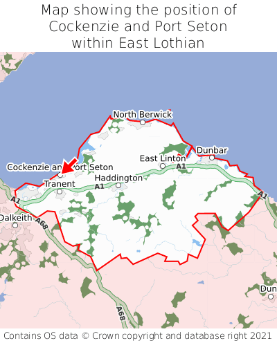 Map showing location of Cockenzie and Port Seton within East Lothian