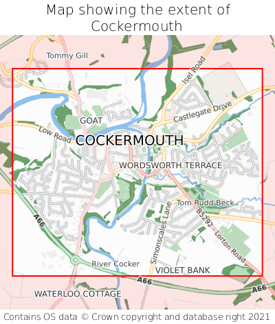 Map showing extent of Cockermouth as bounding box
