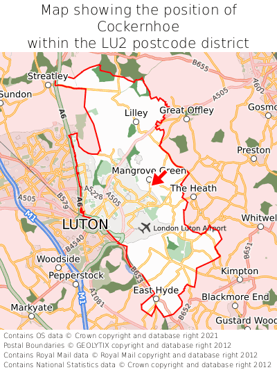 Map showing location of Cockernhoe within LU2