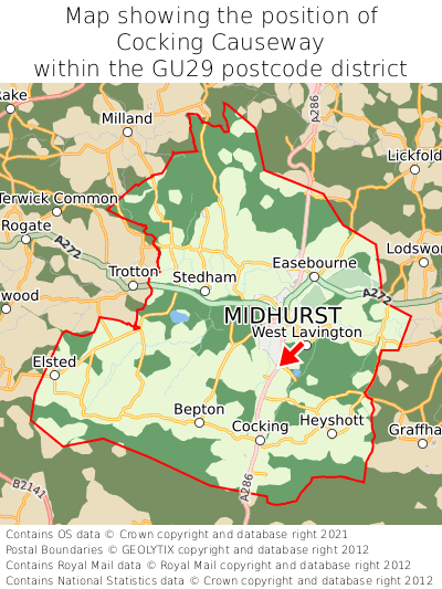 Map showing location of Cocking Causeway within GU29