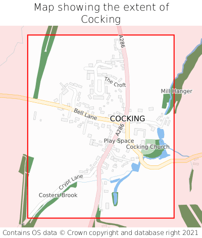 Map showing extent of Cocking as bounding box