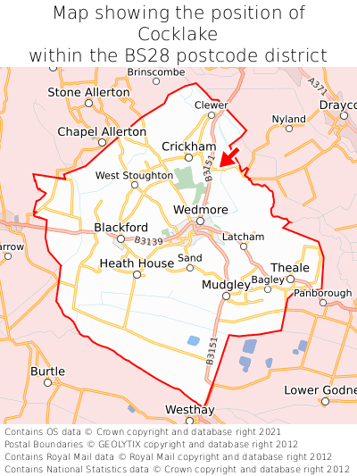 Map showing location of Cocklake within BS28