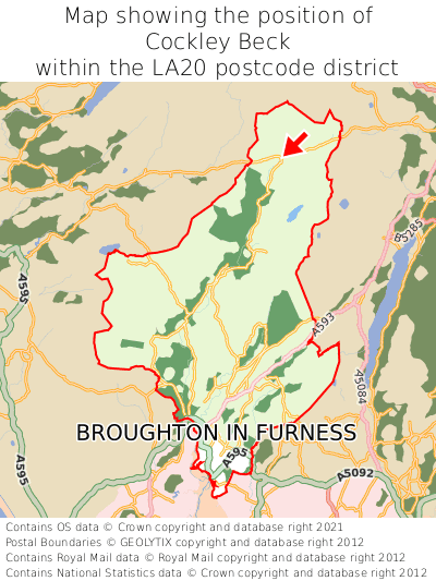 Map showing location of Cockley Beck within LA20