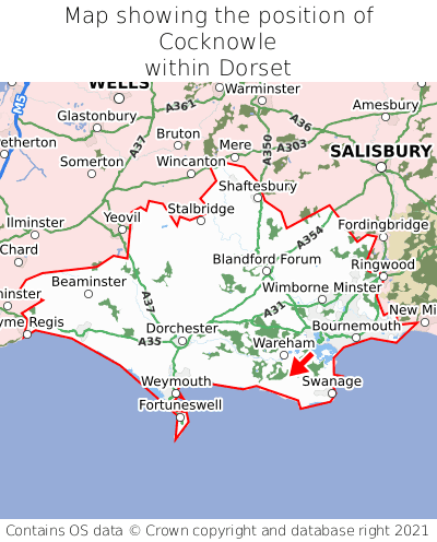 Map showing location of Cocknowle within Dorset