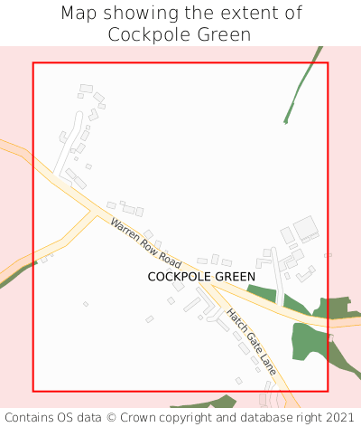 Map showing extent of Cockpole Green as bounding box