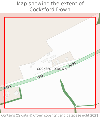 Map showing extent of Cocksford Down as bounding box