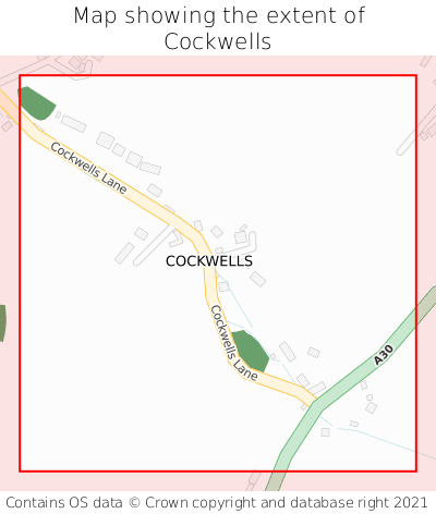 Map showing extent of Cockwells as bounding box