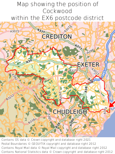 Map showing location of Cockwood within EX6