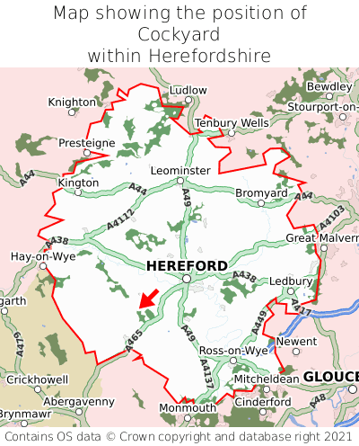 Map showing location of Cockyard within Herefordshire