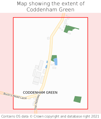 Map showing extent of Coddenham Green as bounding box