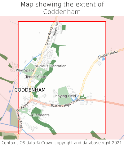 Map showing extent of Coddenham as bounding box