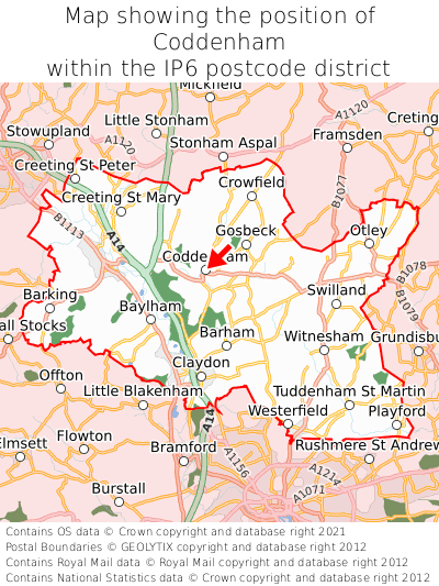 Map showing location of Coddenham within IP6