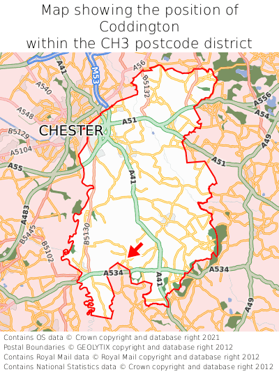 Map showing location of Coddington within CH3