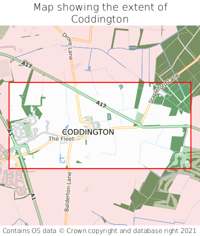 Map showing extent of Coddington as bounding box