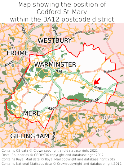 Map showing location of Codford St Mary within BA12