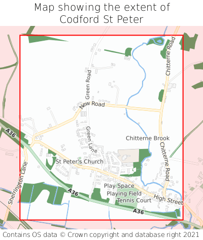 Map showing extent of Codford St Peter as bounding box