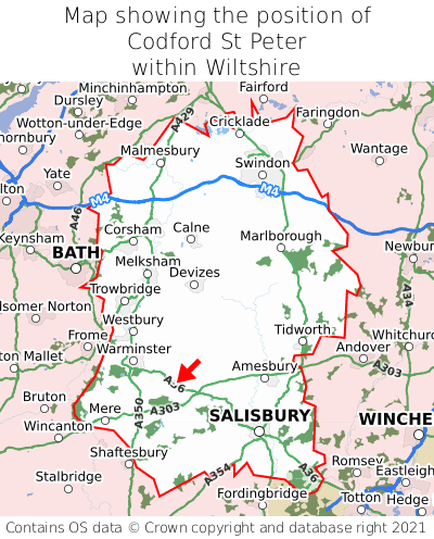 Map showing location of Codford St Peter within Wiltshire