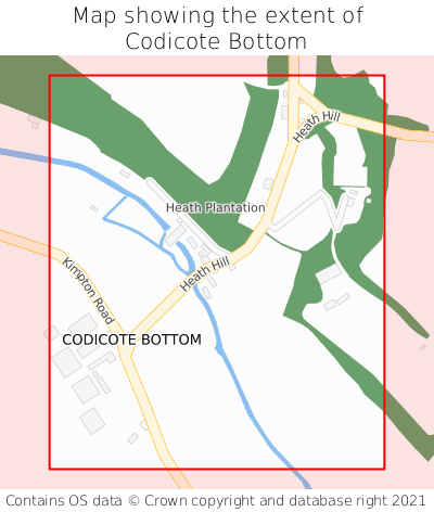Map showing extent of Codicote Bottom as bounding box