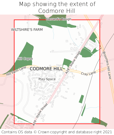 Map showing extent of Codmore Hill as bounding box