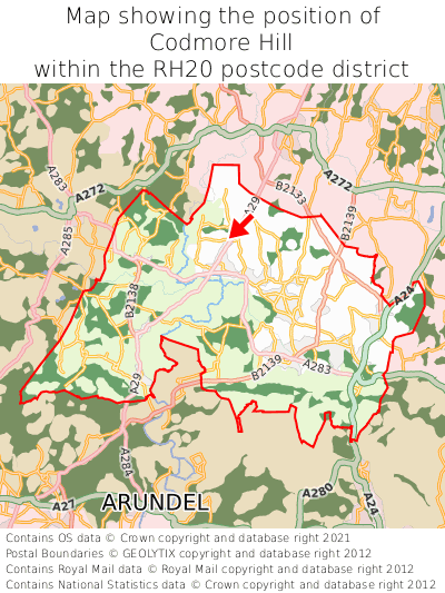 Map showing location of Codmore Hill within RH20