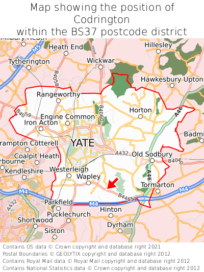 Map showing location of Codrington within BS37