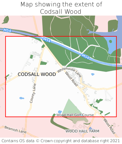 Map showing extent of Codsall Wood as bounding box