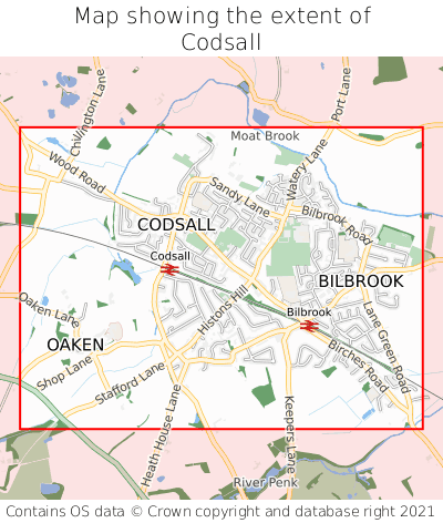 Map showing extent of Codsall as bounding box