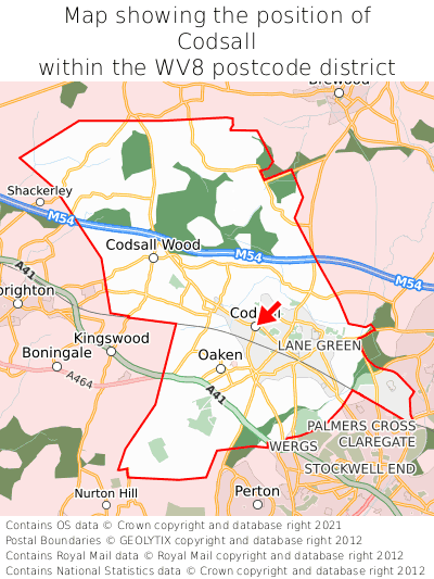 Map showing location of Codsall within WV8