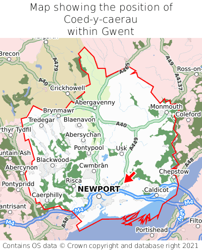 Map showing location of Coed-y-caerau within Gwent